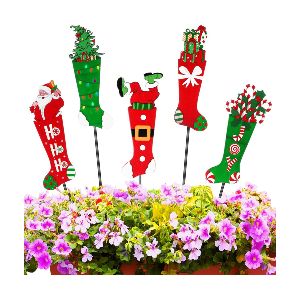 Roowest 5 Pack 12'' H Metal Christmas Yard Stakes Outdoor Decorations