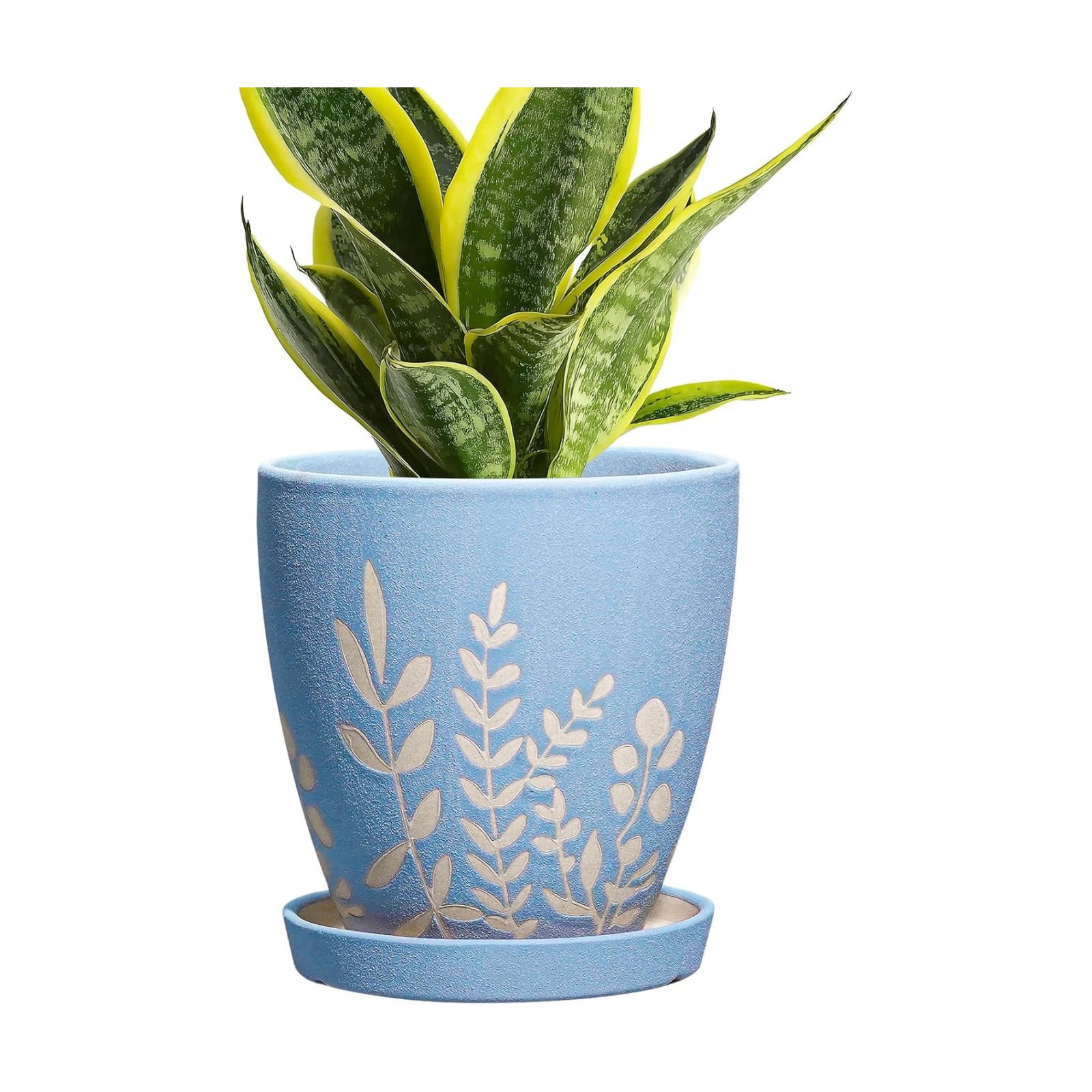 6 Inch Ceramic Plant Pot with Saucer - Small Flower Pot with Drainage for Succulents & Herbs, Boho Desk Home Office