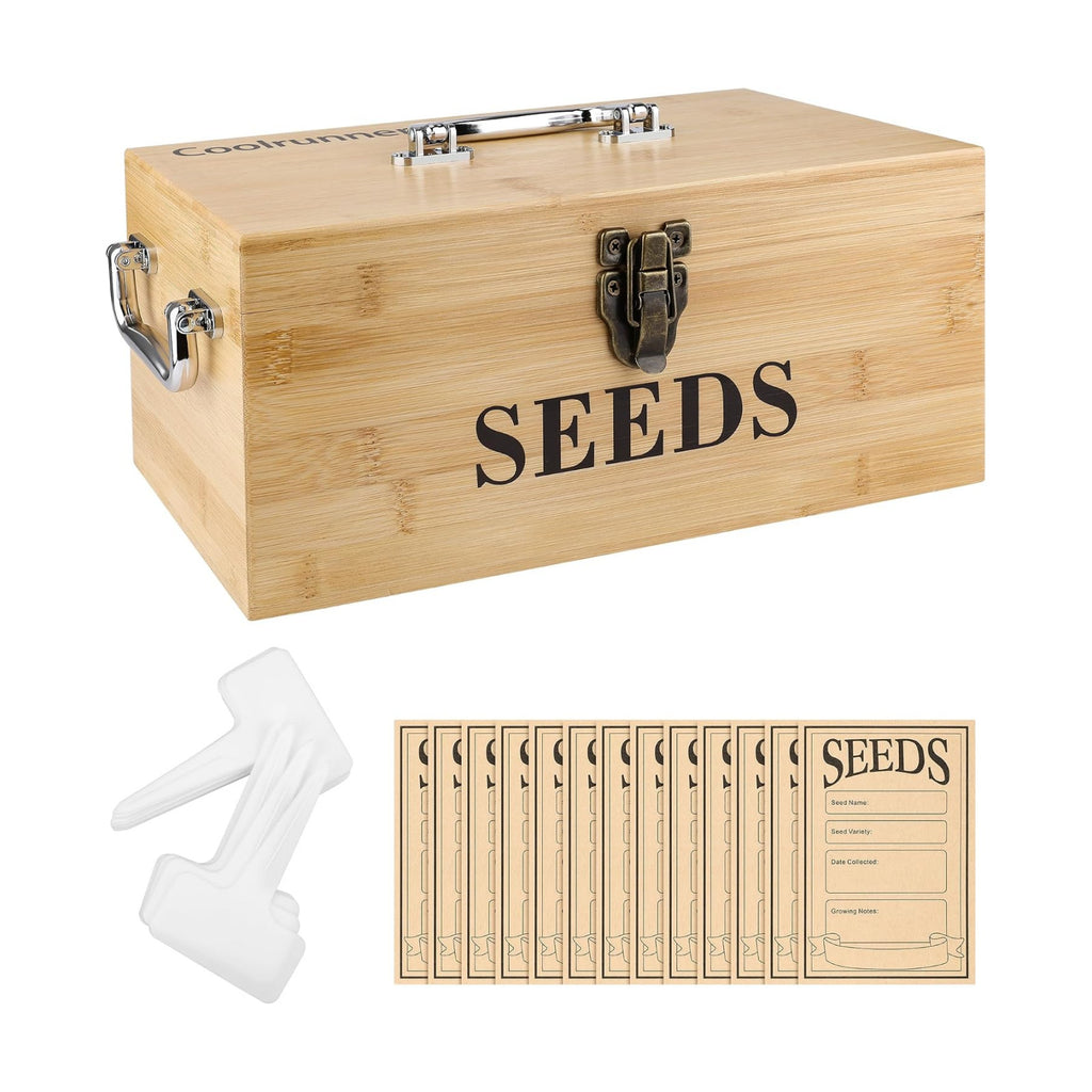 Coolrunner Wood Seed Saving Box, Seed Storage Organizer Case