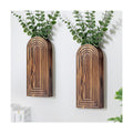 Wooden Wall Planter Vase Set of 2, Boho Hanging Planter for Indoor Plants & Flowers, Natural Wood Wall-Mounted Planters