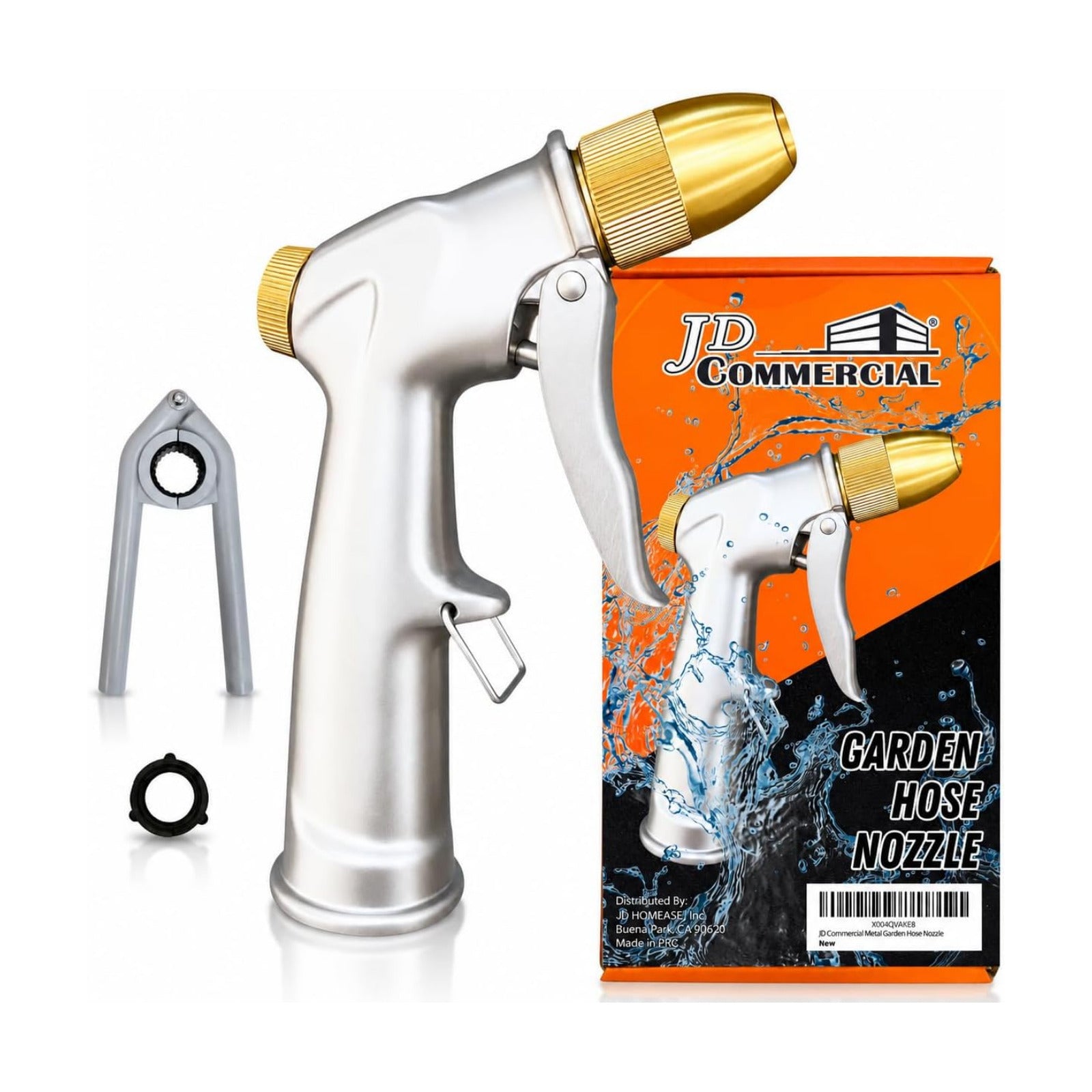 Garden Hose Nozzle Sprayer, 100% Metal High Pressure Water, 4 Spray Patterns, Leak-Proof Design, Trigger Lock for