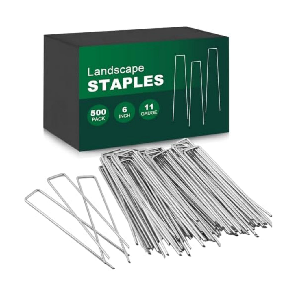 500 Pack Landscape Staples 6 Inch, 11 Gauge Steel Garden Stakes | Heavy Duty Galvanized Steel Stakes, U-Shaped