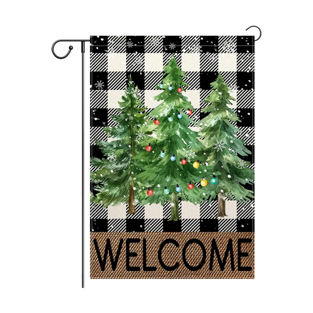 Christmas Trees Garden Flag 12x18 Inch Vertical Double Sided Welcome Christmas Winter Holiday Outside Decorations Burlap Yard Flag