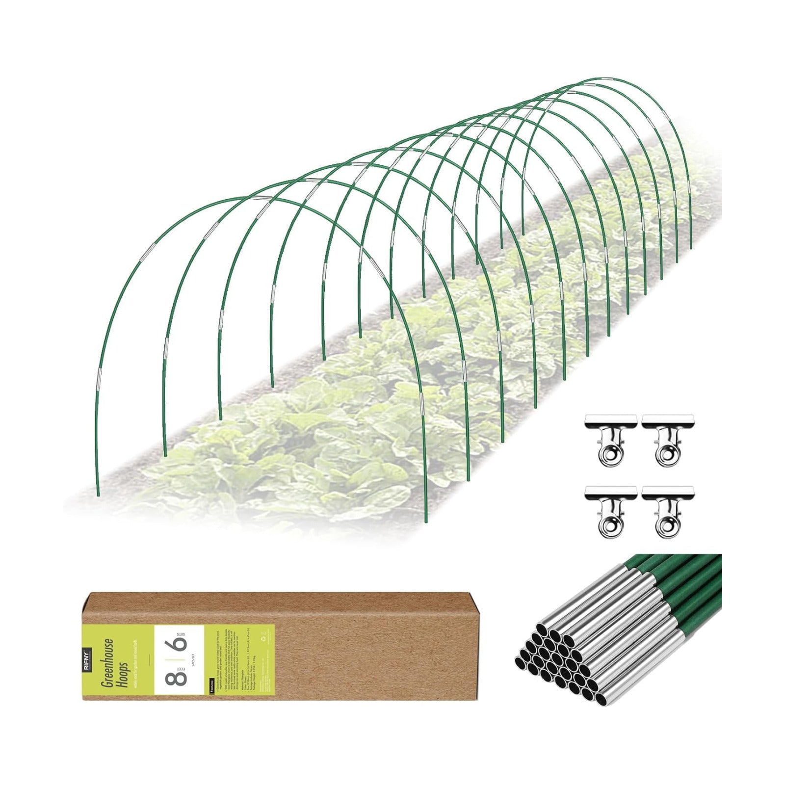 RIFNY 72 PCS Garden Hoops for Raised Beds, Greenhouse Hoops for Row Cover | Long Grow Tunnel, Rust-Free Fiberglass