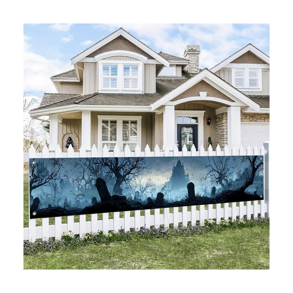 BlissYard Halloween Fence Banner Haunted Graveyard Decor 118 x 20 Inch