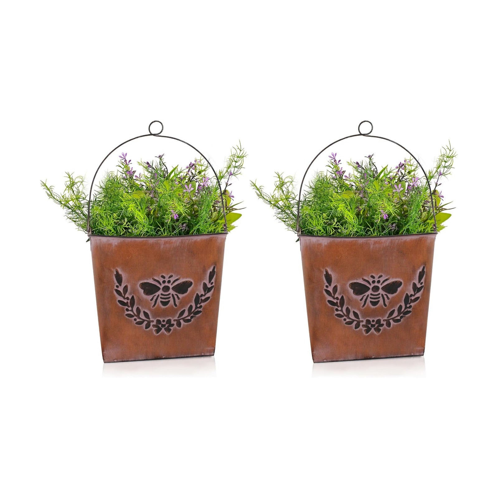 Farmhouse Wall Mount Metal Flower Pots Rustic Galvanized Bee Flower Holder Wall Hanging Pocket Planter for Indoor