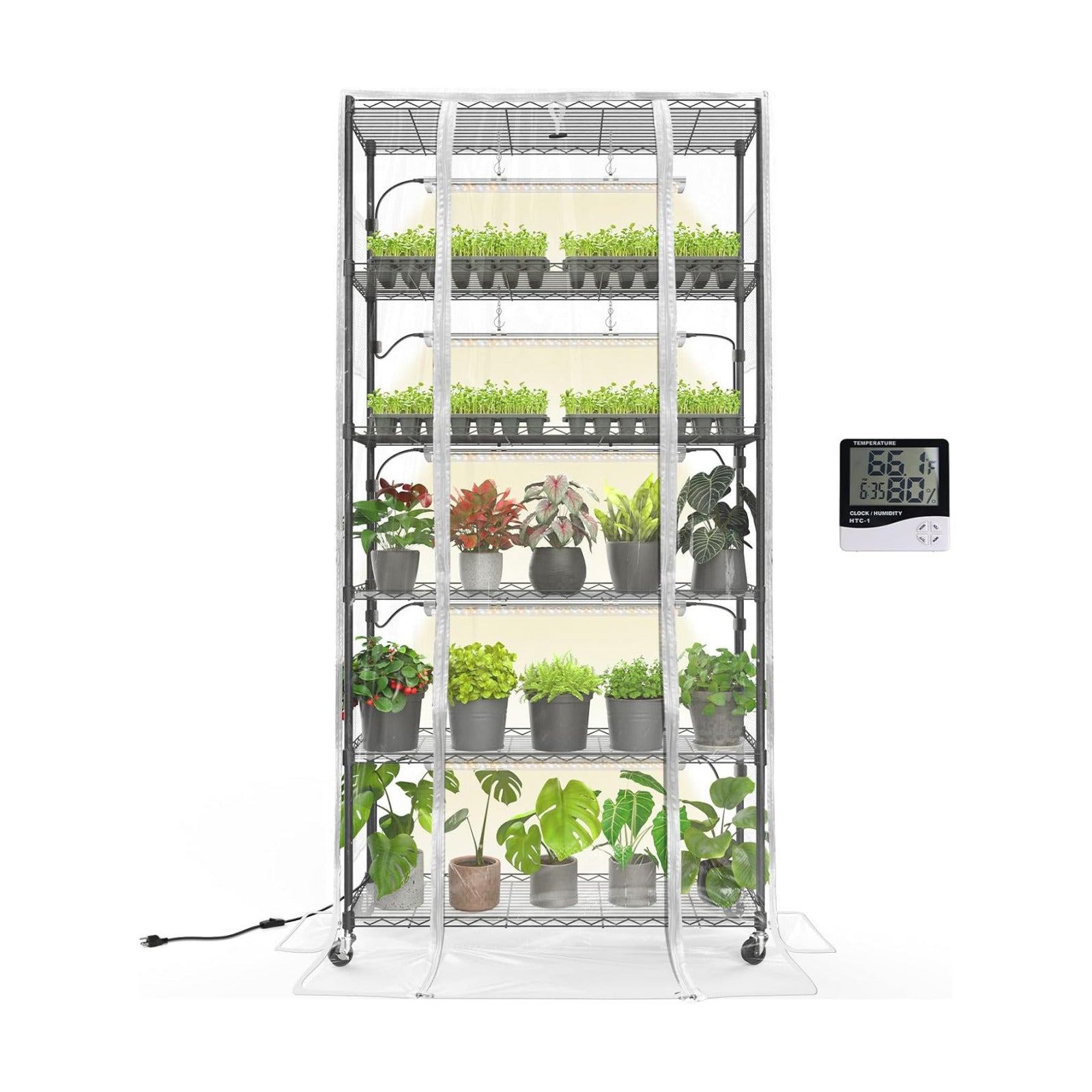 5-Tier Indoor Greenhouse with Grow Light, 35.4x13.8x71in | Indoor Greenhouse, 5-Pack Full Spectrum Plant Lights, Ideal