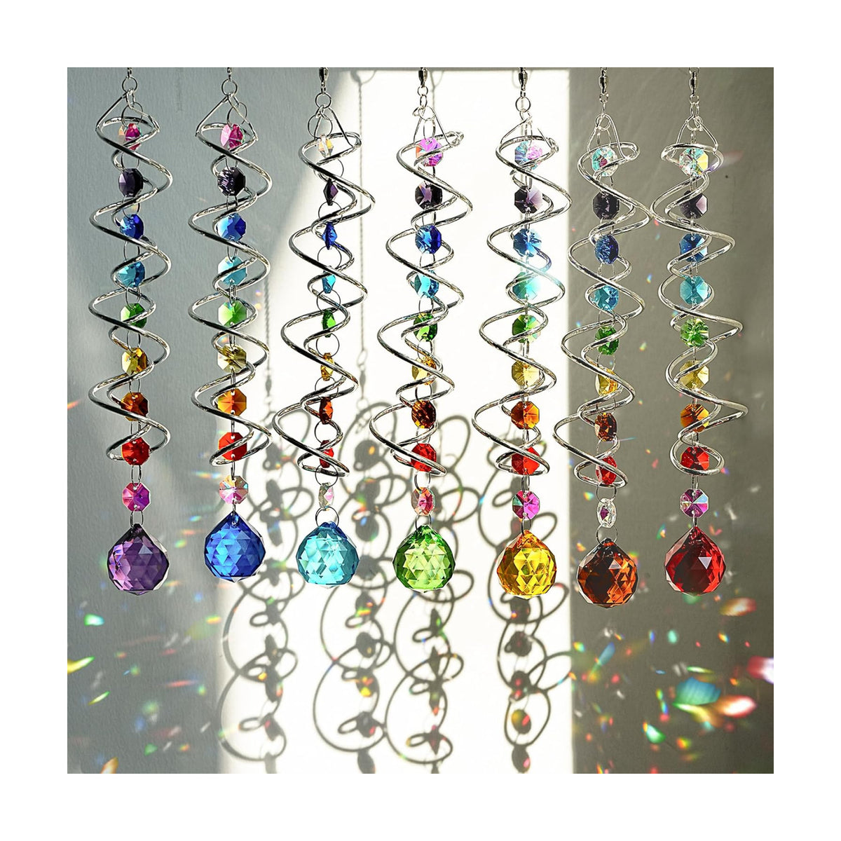 7 Pcs Crystal Gazing Ball Spiral Wind Spinner Suncatcher Garden Decor | Crystal Suncatcher Wind Spinner with Spiral