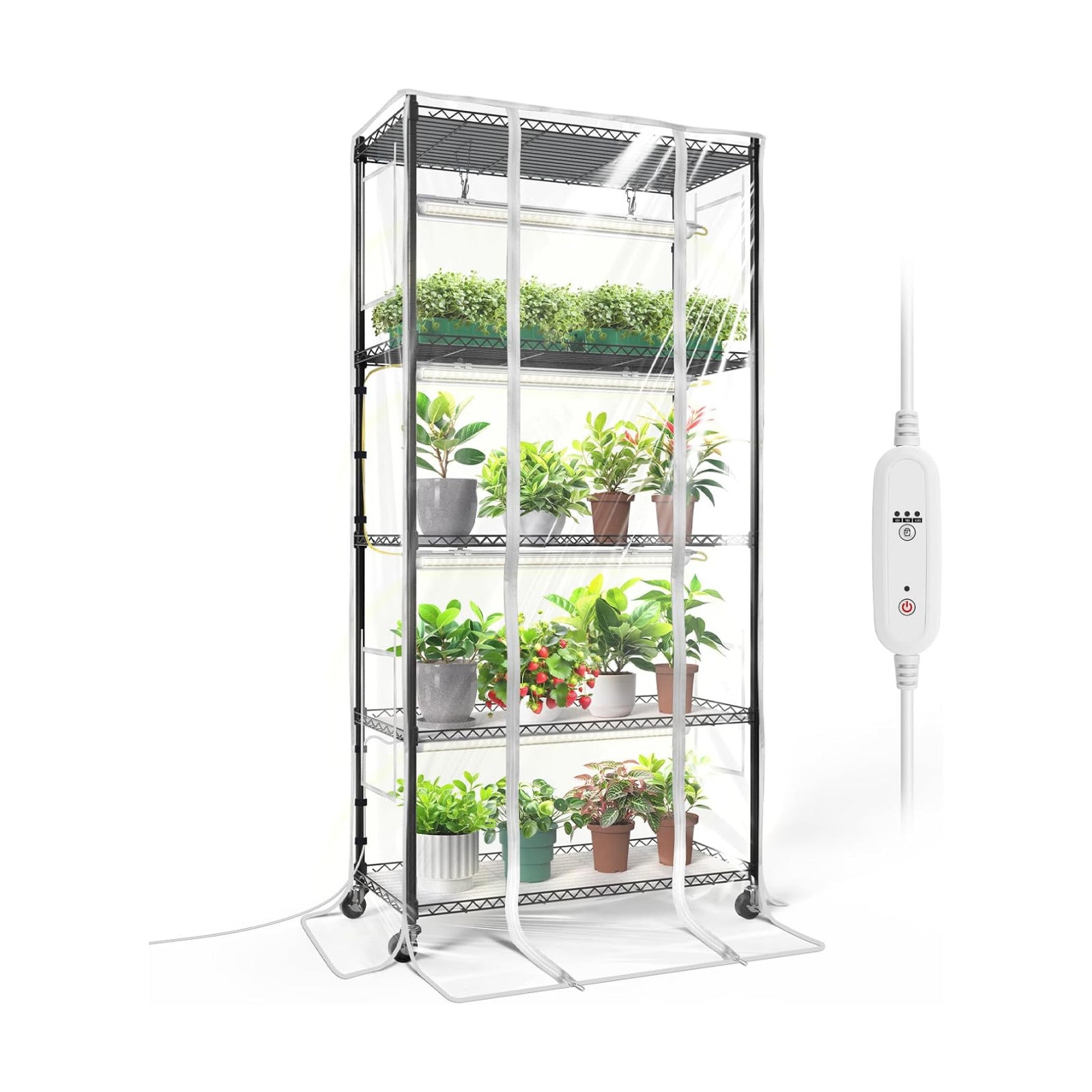 4-Tier Indoor Greenhouse with Grow Light, 29.5x13.8x59in | 4-Tier Indoor Greenhouse Cabinet, 4-Pack Full Spectrum Plant