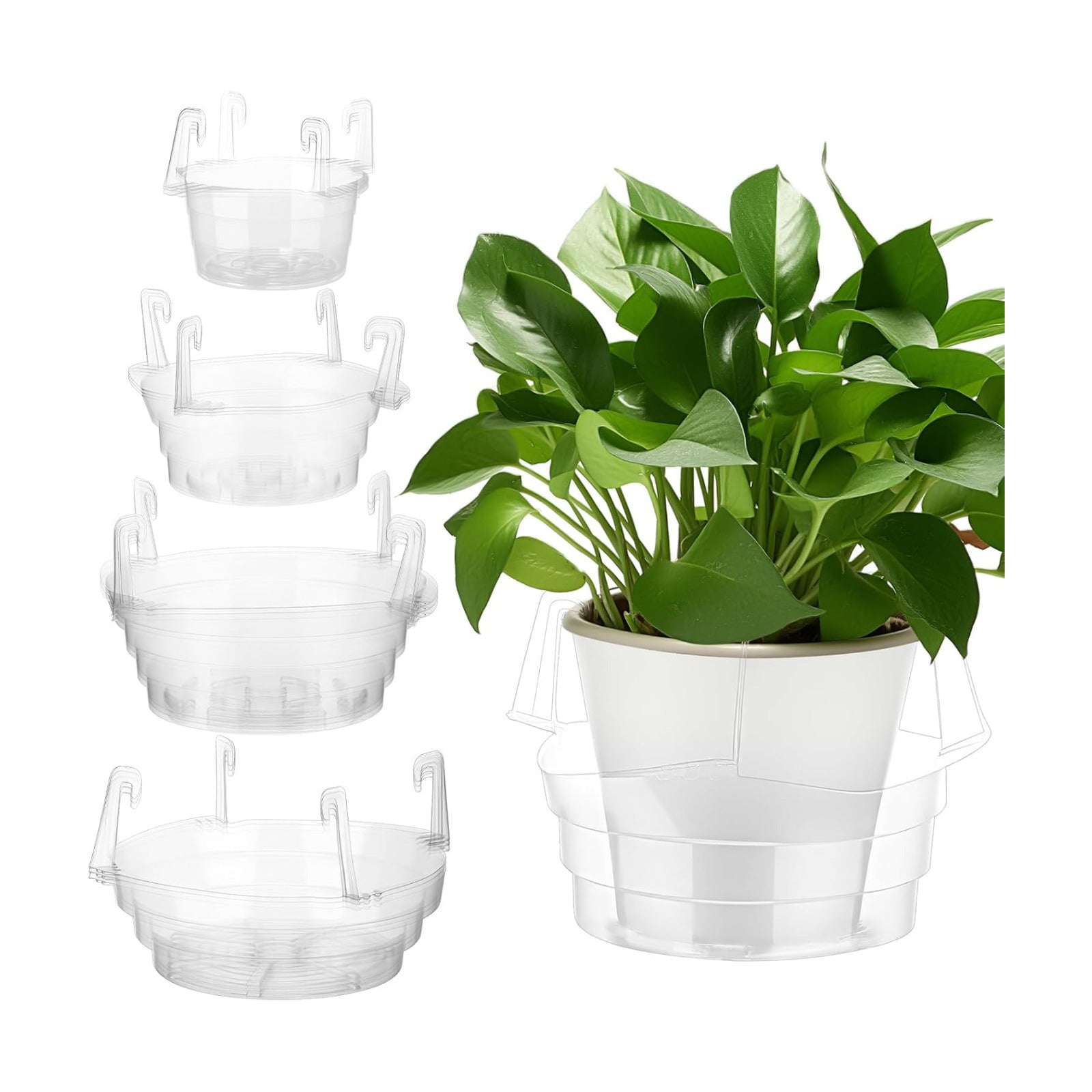 12 Pcs Hanging Plant Water Catcher Tray,6 8 10 12 Inch | Includes 4 Pcs Clear Plastic Plant Saucer Drip Pans for Indoor