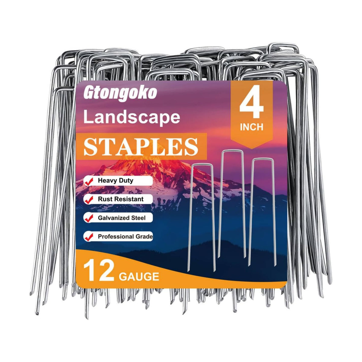 Gtongoko 50 Pack Landscape Staples 4 Inch Galvanized Garden Stakes, 12 Gauge Heavy Duty Sod Staples for Weed Barrier Fabric, Plant Covers, Netting, Irrigation Hose & Holiday Decorations
