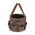 Waxed Canvas Garden Organizer Bag - Waterproof Bucket Tool Bag Portable with Side Pockets, Portable Gardening Tote for