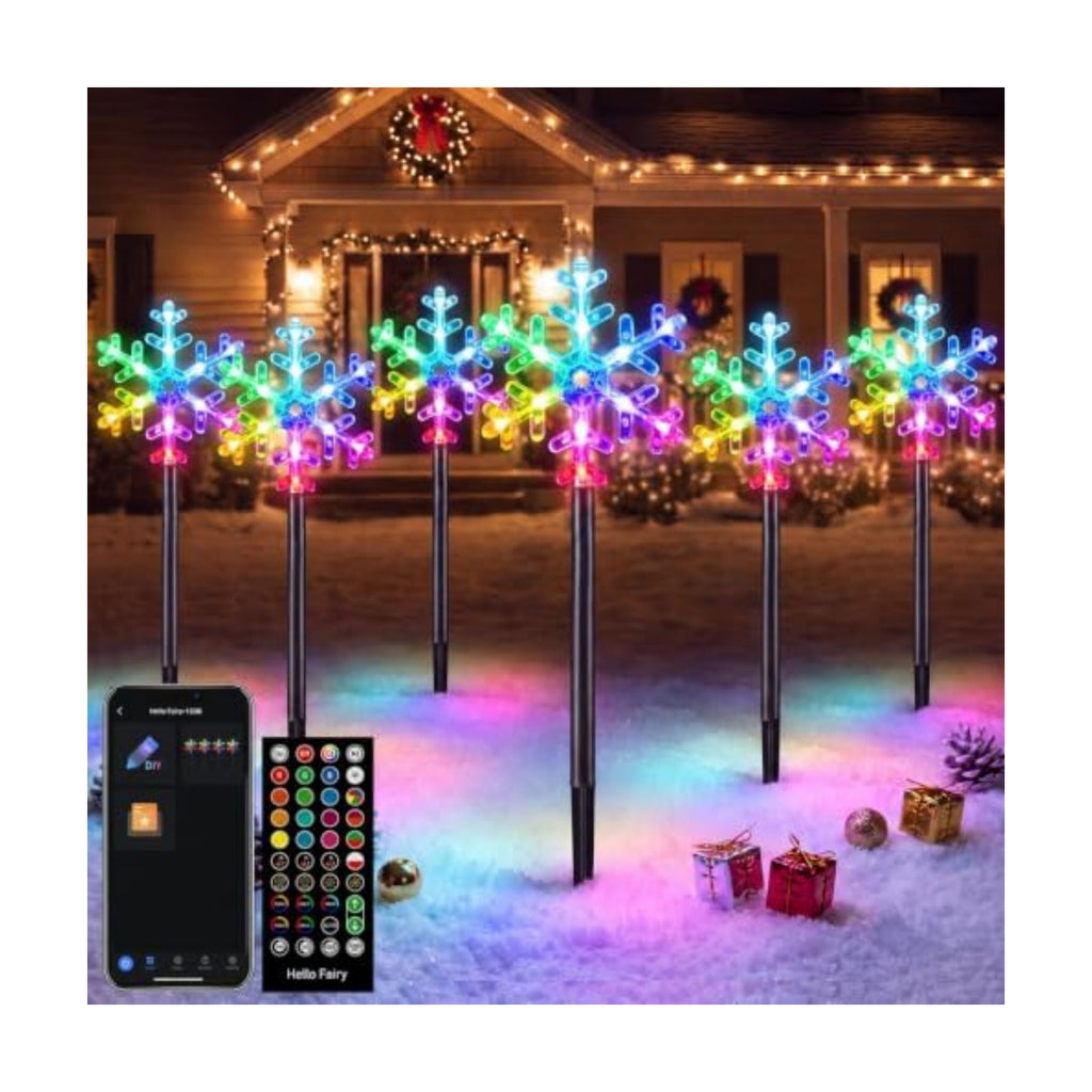 FREECUBE 6 Pack Smart Snowflake Pathway Lights with APP & Remote Control, RGB DIY, Music & Timer, 80+ Scene Mode Lighted Snowflake Christmas Decorations for Yard, Patio, Walkway