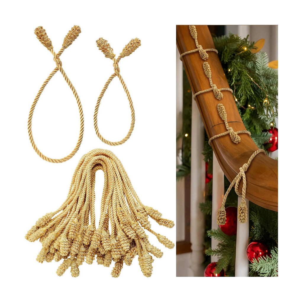Riakrum 30 Pcs Christmas 20 Inches and 16 Inches Set Decorative Garland Twist Ties Garland Decor for Xmas Holiday Lights Bannisters Stairways Railings (Gold)