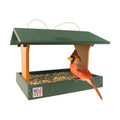 DutchCrafters Plastic Poly Covered Roof Hanging Fly Through Bird Feeder Open Side Platform Seed Tray for Outside Outdoor Garden - Amish American Made in USA (Turf Green & Cedar)