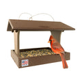 DutchCrafters Plastic Poly Covered Roof Hanging Fly Through Bird Feeder Open Side Platform Seed Tray for Outside Outdoor Garden - Amish American Made in USA (Tudor Brown & Weatherwood)