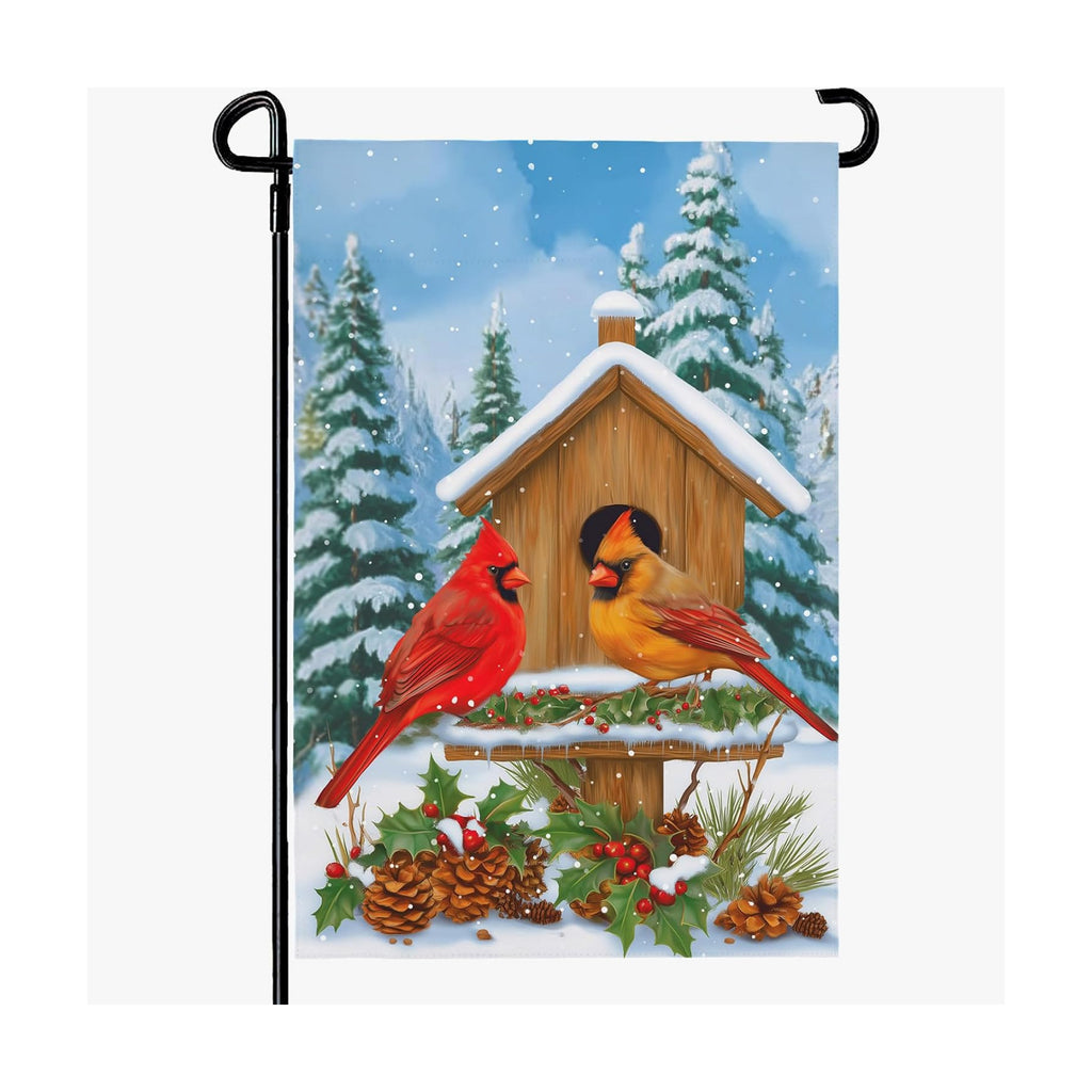 Cardinal Winter Garden Flags 12x18 Double Sided Bird Nest Xmas Outdoor Decor Flag Snow Scenery Yard Flags for Outside Farmhouse Lawn