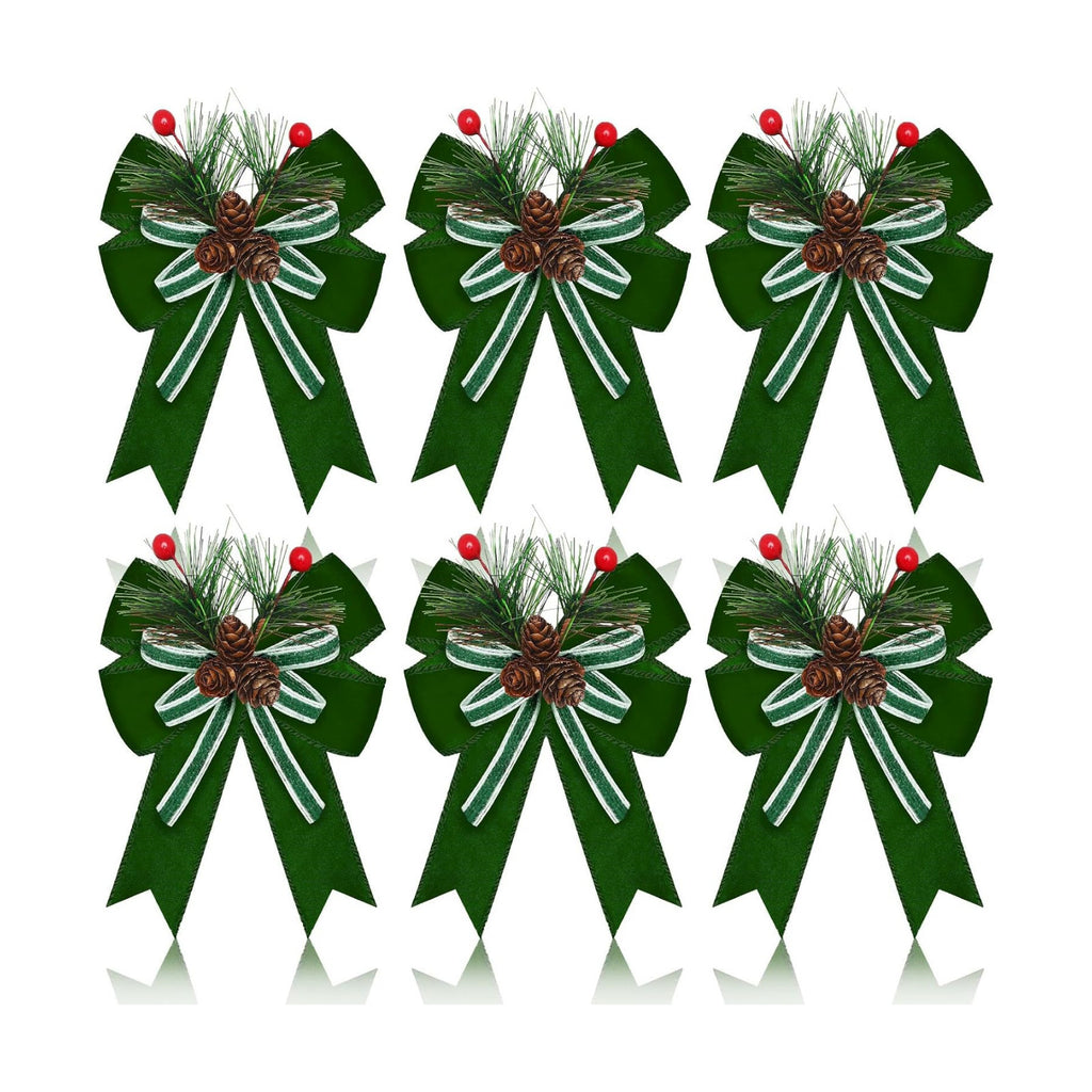Moucuny 6 Pcs Christmas Velvet Bows Decoration Sage Green 5 x 6 Inch