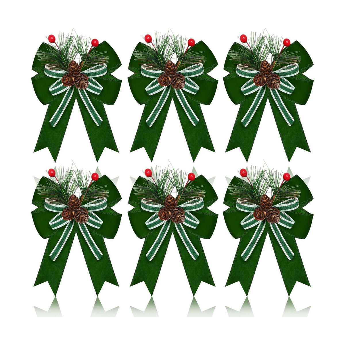 Moucuny 6 Pcs Christmas Velvet Bows Decoration Sage Green 5 x 6 Inch