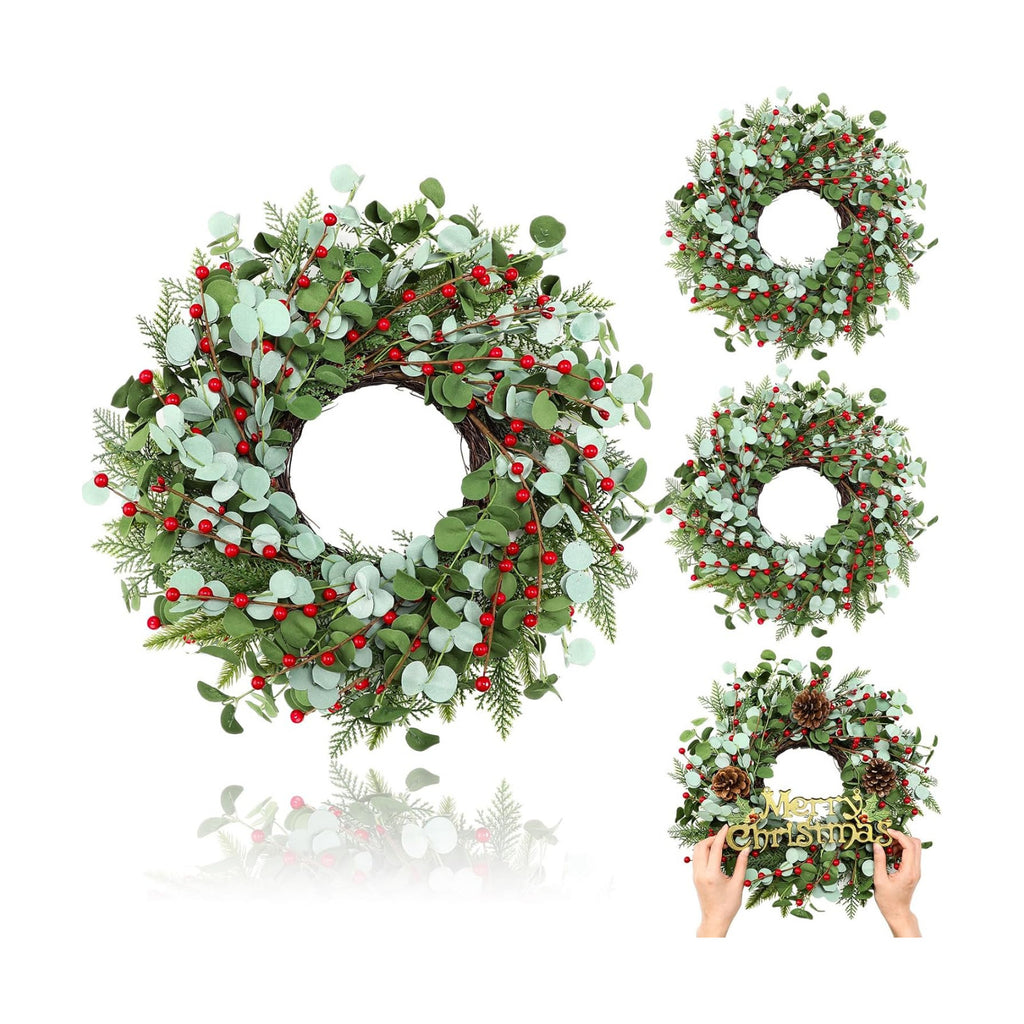 Zeyune 4 Pcs 14" Christmas DIY Green Wreath Artificial Wreath, Chic Style
