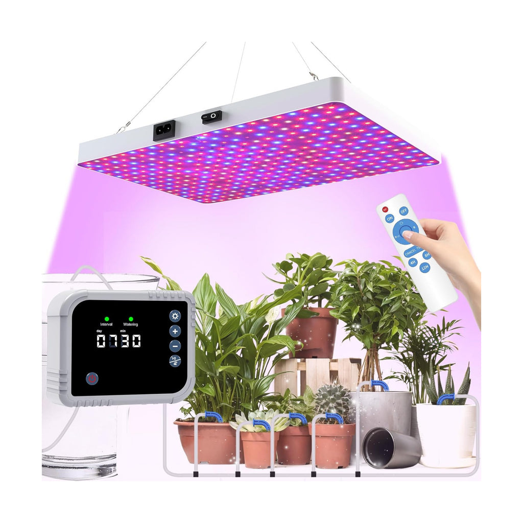 LED Grow Light with Automatic Watering System for Indoor Plants, Full Spectrum Plant Light with Remote Control