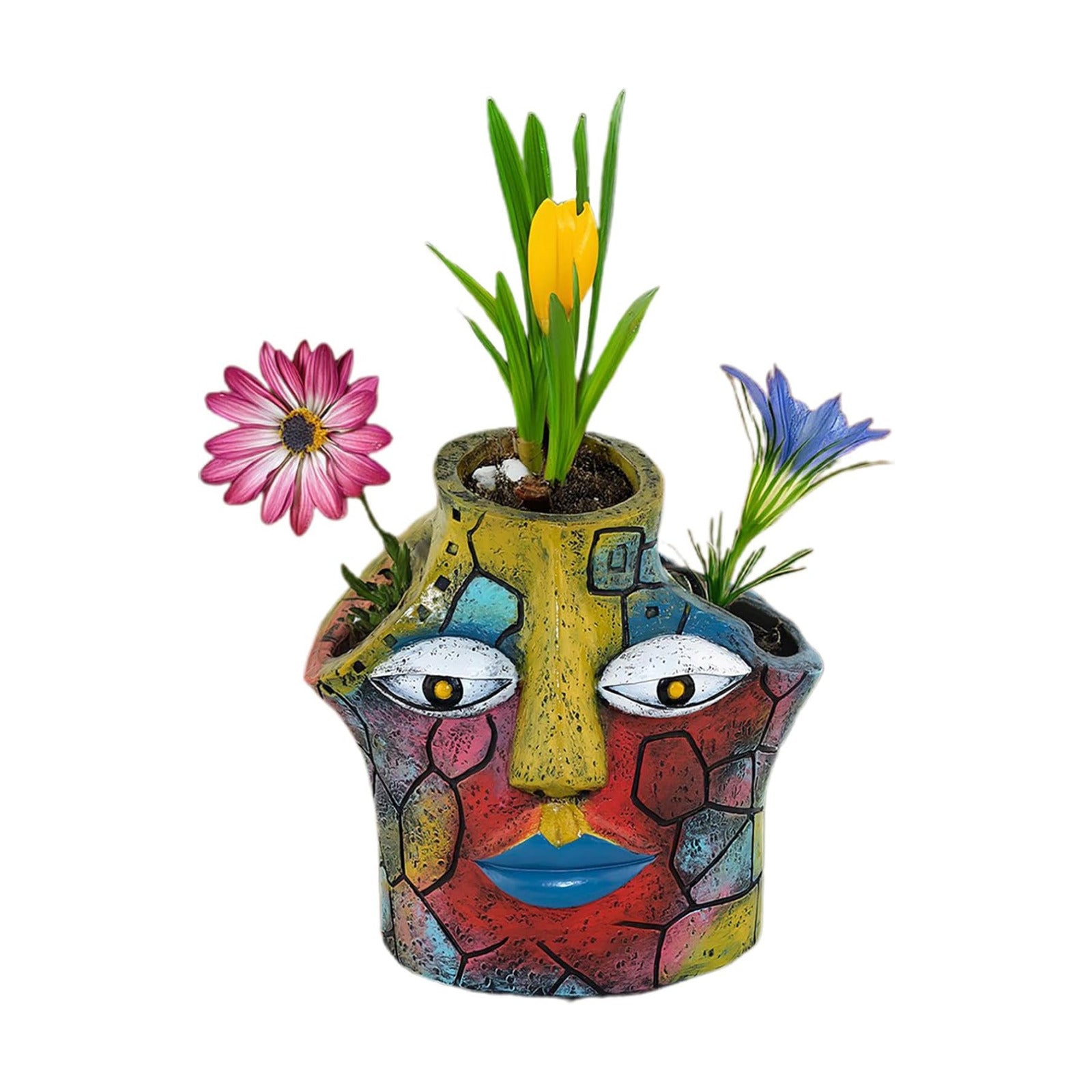 Buachois Abstract Face Planter Three Hole Pots for Plants Artistic Flowerpot for Indoor Outdoor Garden Decor