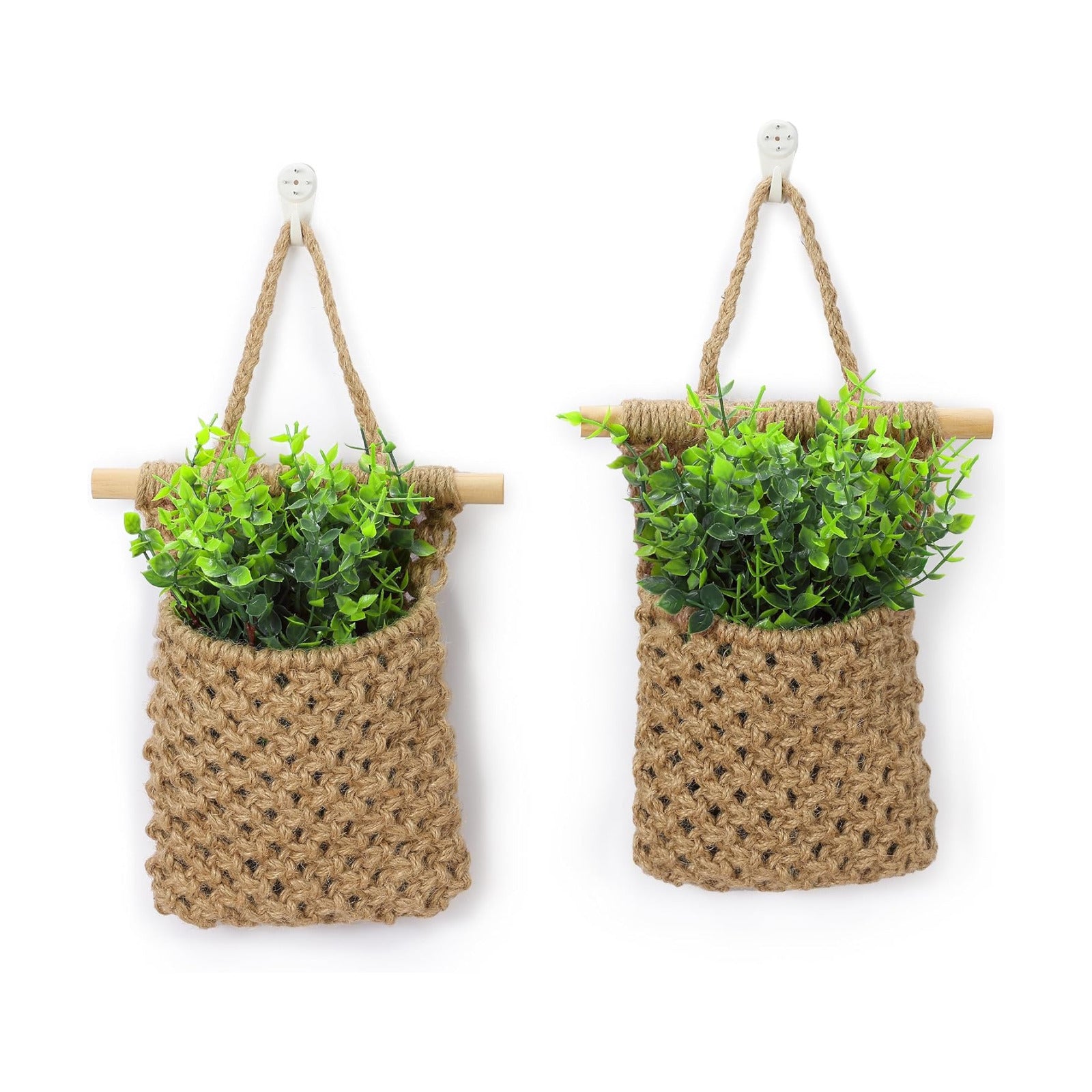 2 Packs Macrame Wall Planters with Faux Eucalyptus, Wall Decor | Hanging basket for wall plant, Wall Plant Holder, Wall