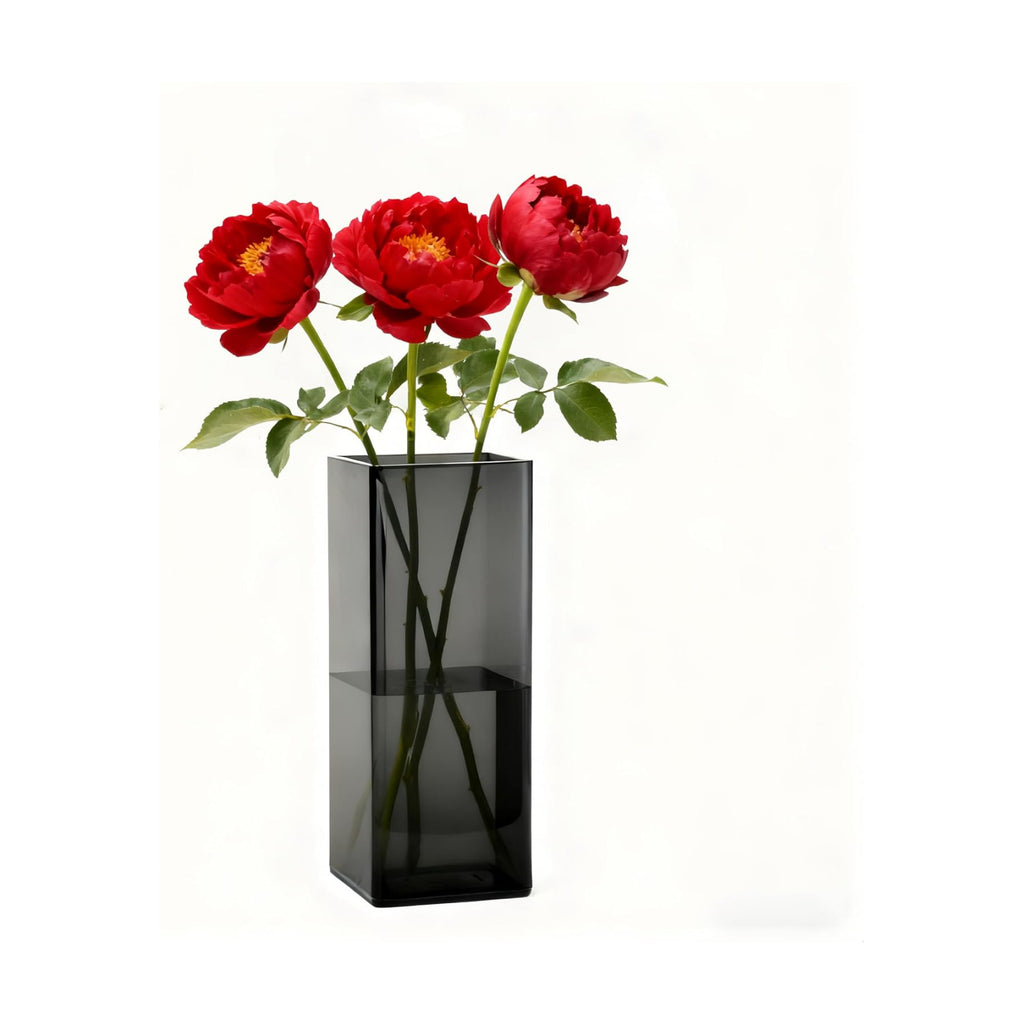 Acrylic Square Flower Vase, Non-breakable Vase, 4" x 4" x 10" Tall Grey Vases for Flower, Large Cube Floral Plant Container, Planter Terrarium for Wedding Party Event, Home Office Decor