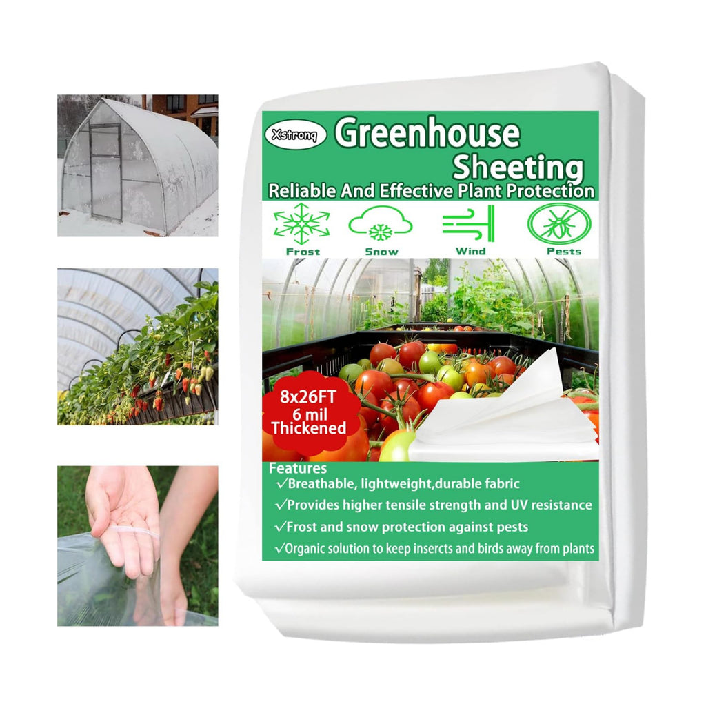 8x26 FT Greenhouse Plastic Sheeting, 6 Mil Clear Poly Film Cover | Waterproof Wind Frost Dust UV Resistant Green House