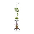 2-Tier Metal Plant Stand with Hanging Hook, Indoor Outdoor Plant Shelf,Heavy Duty Plant holder Rustproof Iron Multiple