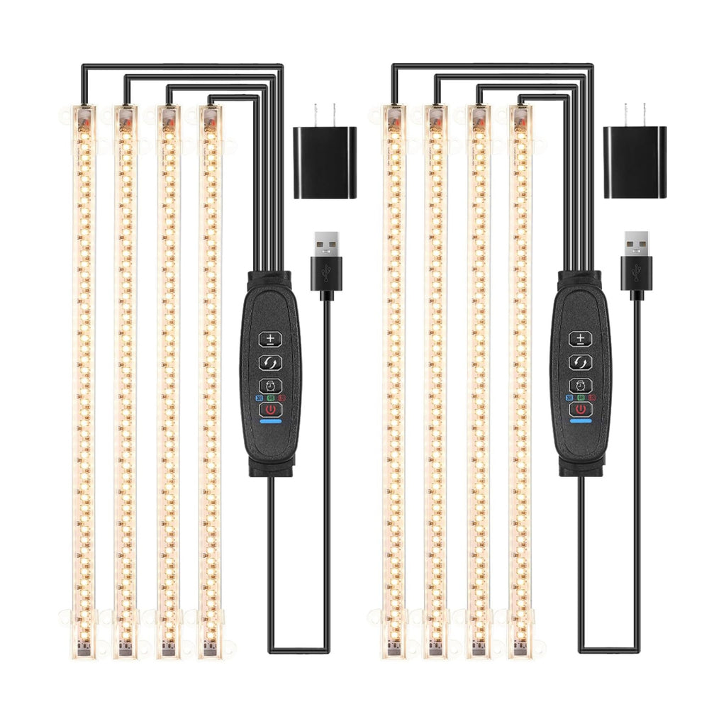 13 Inches Plant Growing Lamp Strips, Full Spectrum LED 3500K Grow Light for Indoor Plants with 3/9/12H Timer and 10 Dimmable Levels for Green House Hydroponics Succulent and Shelf, 4 Head 2 Pack