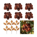 12 Pcs Christmas Magnolia Picks Set Magnolia Flower Leaves, Brown