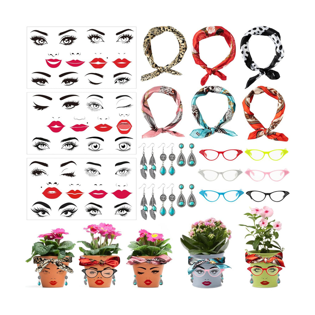 DSjuedui Funny Face Planter Pots Accessories Kit – 29Pcs Face Stickers for Mouth Eyes Eyebrows Nose with Glasses