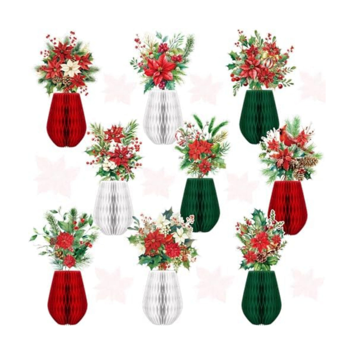 AmazingSpark 9 Pcs Christmas Poinsettia Flower Table Centerpiece Christmas Paper Poinsettia Honeycomb Decoration Holiday Red Flower Honeycomb Centerpiece for Birthday Party Ornaments
