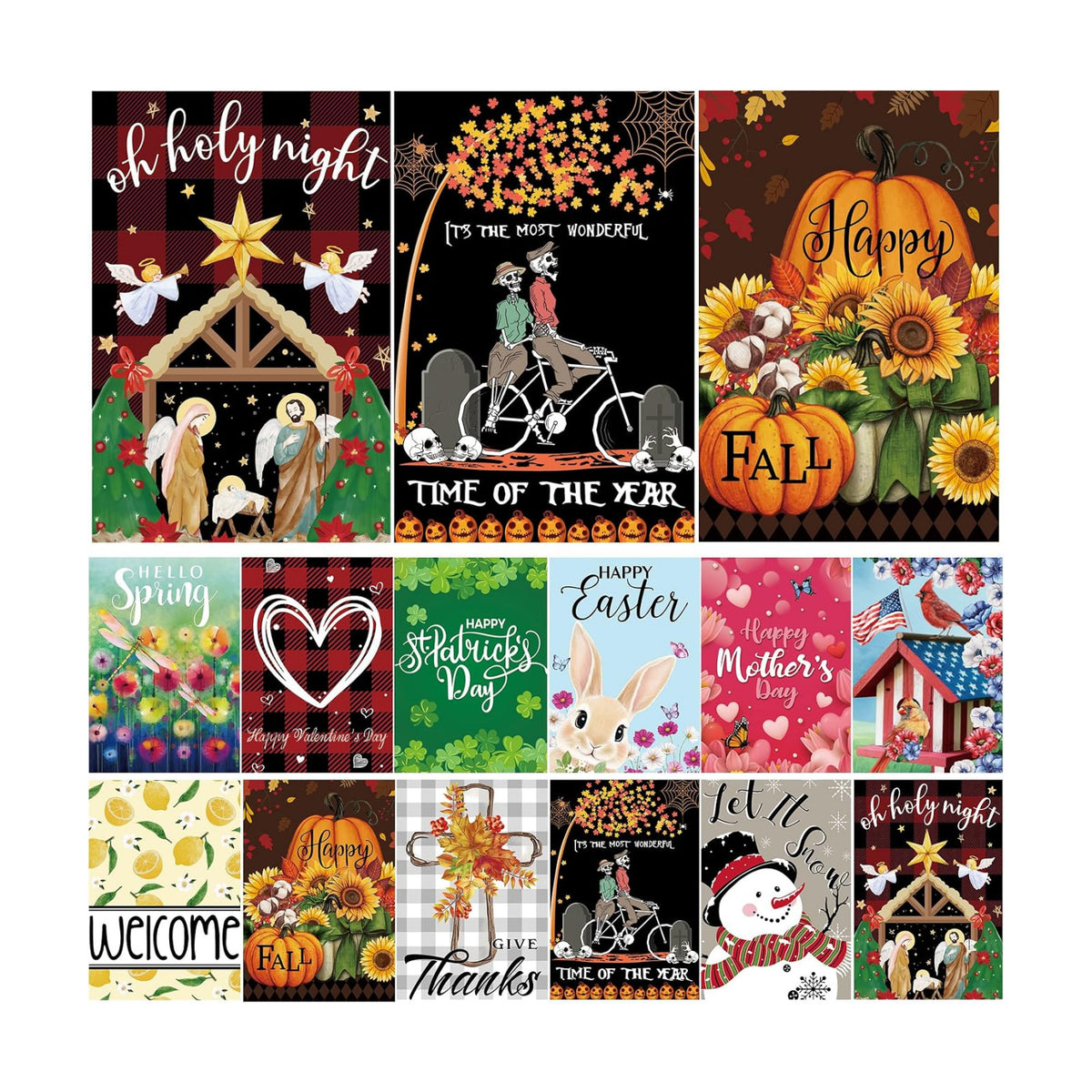 Seasonal Garden Flags Set of 12 Double Sided 12 x 18 Inch Yard Flags