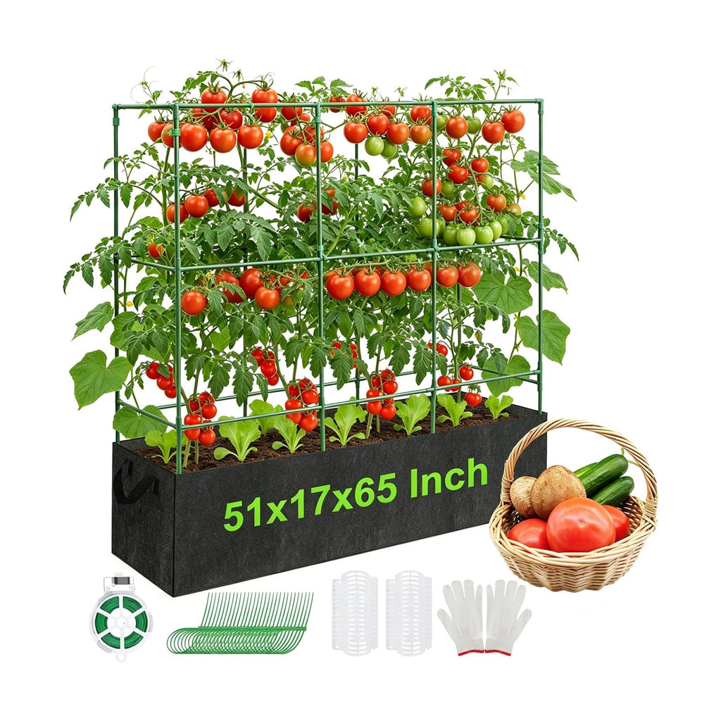 51x17x65Inch Tomato Cage for Garden - with 46 Gallon Grow Bags | Heavy-Duty Square Tomatoes Cages, Tomato Trellis