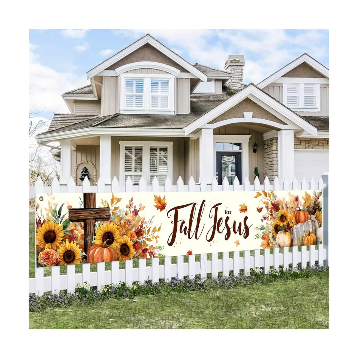 BlissYard Fall for Jesus Banner Christian Fence Decor 118 x 20 Inch