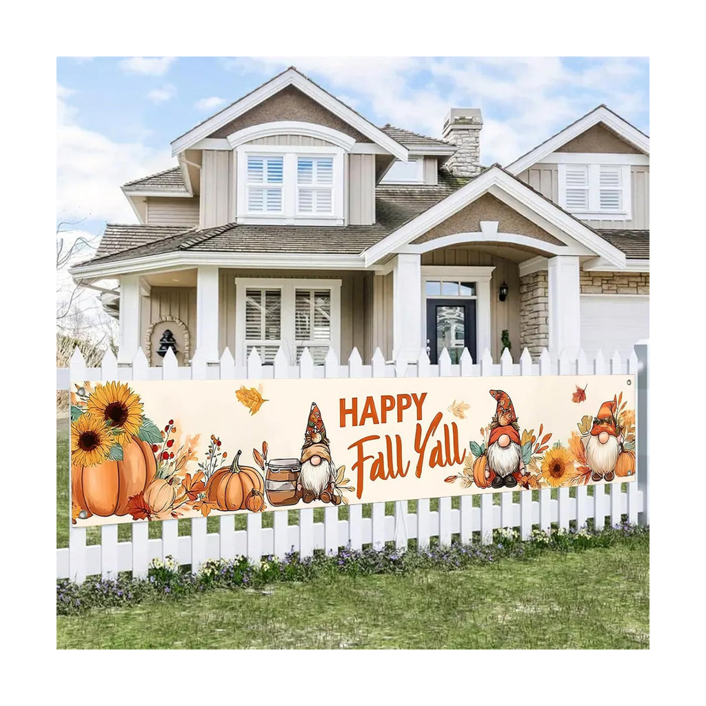 BlissYard Happy Fall Y'all Gnome Banner for Outside 118 x 20 Inch