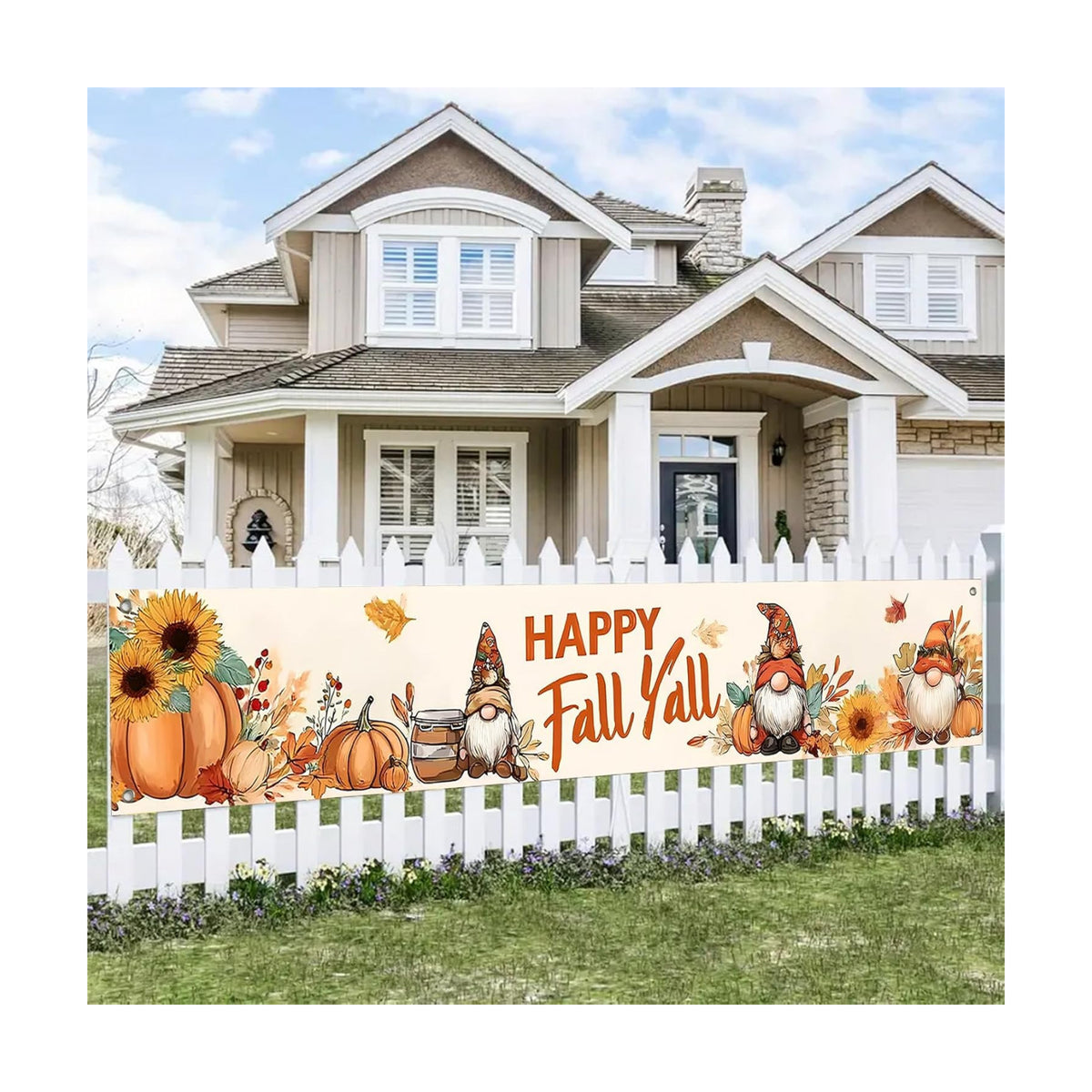 BlissYard Happy Fall Y'all Gnome Banner for Outside 118 x 20 Inch