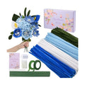 400 Pcs Pipe Cleaners Craft Set, 4 Assorted Blue Pipe Cleaners Bulk, Chenille Stems for DIY Flower Making Kit with Floral Stems, Gardening Tape, Pearl, Ribbon for DIY Bouquet Gift (Blue)