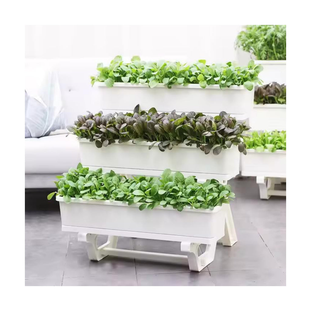 3-Tier Stackable Planter Box, Indoor Outdoor Vertical Garden System, 29 x 28 x 22 inches, White