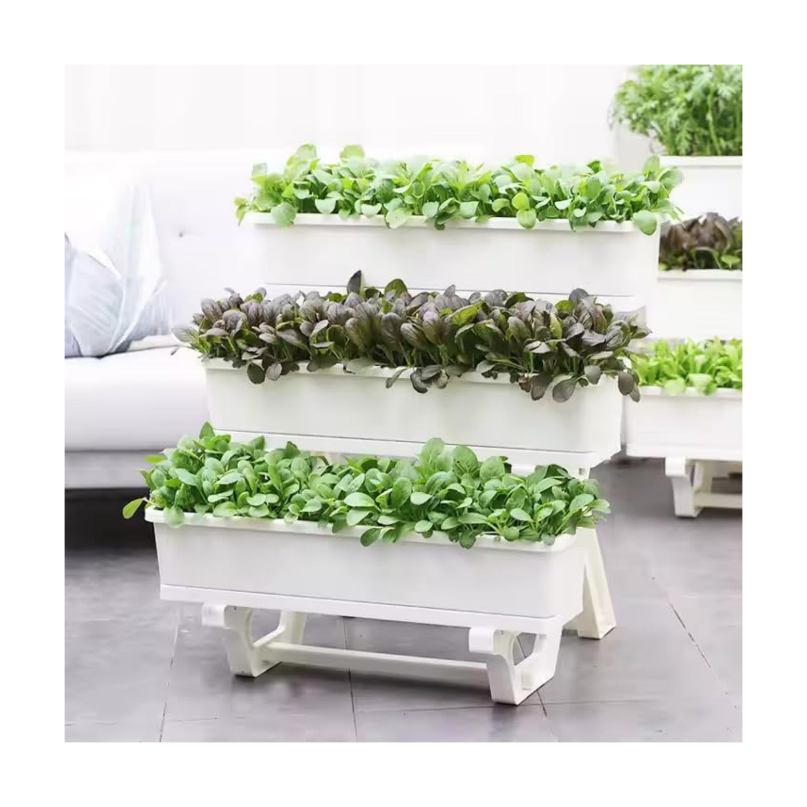3-Tier Stackable Planter Box, Indoor Outdoor Vertical Garden System, 29 x 28 x 22 inches, White