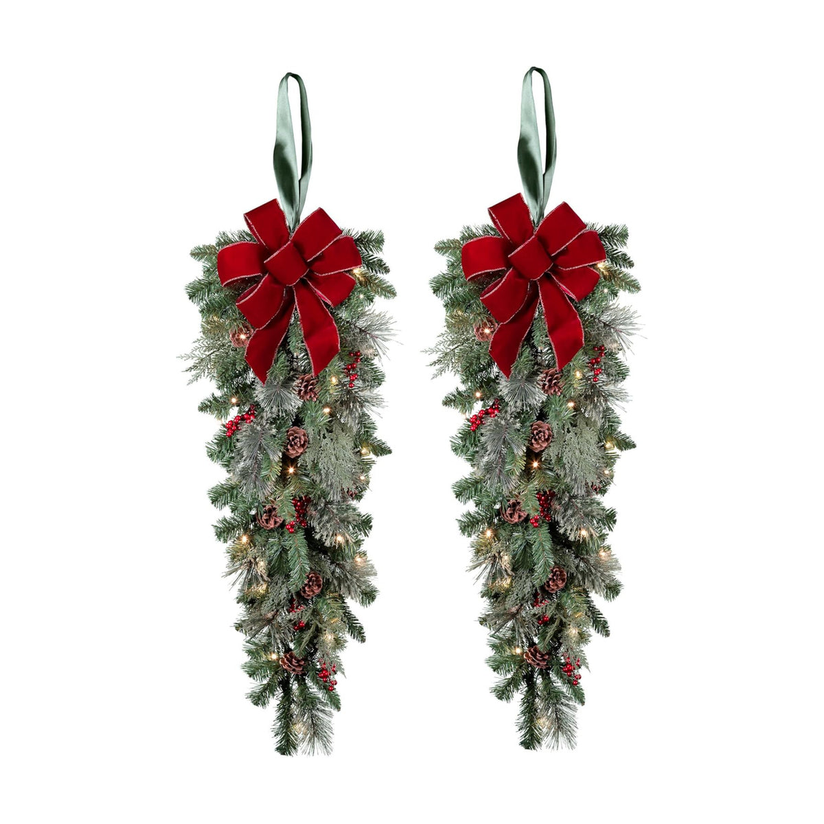 Haute Decor Classic Pre-lit Holiday Swags (Set of Two 3 Ft. Swags) with Warm White LED Lights