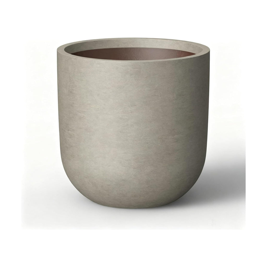 Kante Small Round Capsule Weathered Concrete Planter 11" Dia, Outdoor | Rubber Plug for Indoor, Drainage for Garden