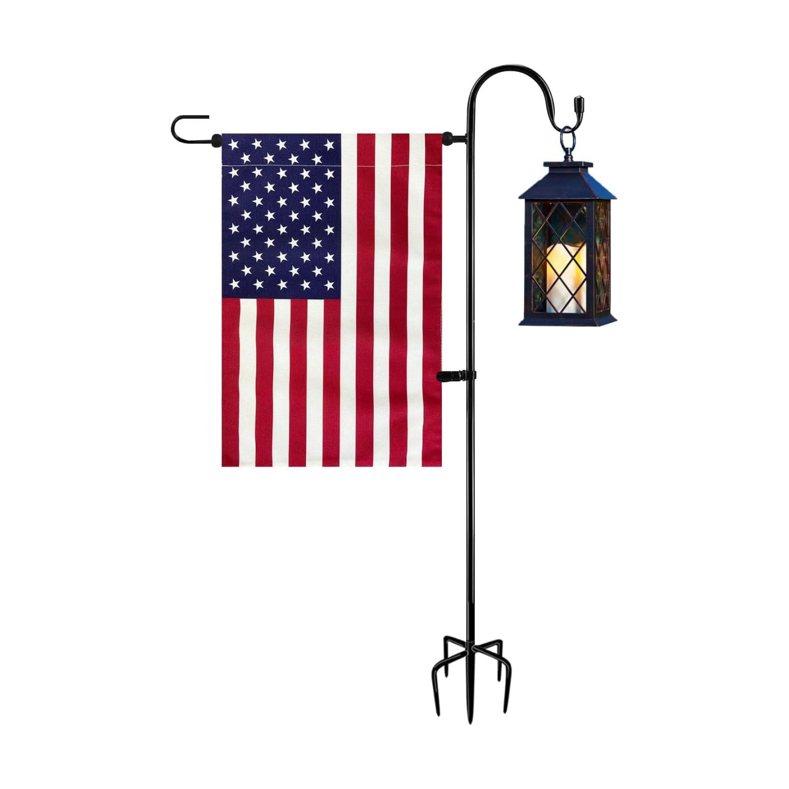 JRED Garden Flag Stand with American Garden Flags 12x18 Inch, Shepherd Hook Yard Flag Holder Pole with Clips and