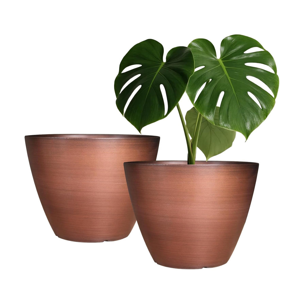 Vanslogreen 2 Pack Plastic Plant Pots with Drainage Holes, 8 inch Planter for Indoor Outdoor Plant, Garden Flower Pots