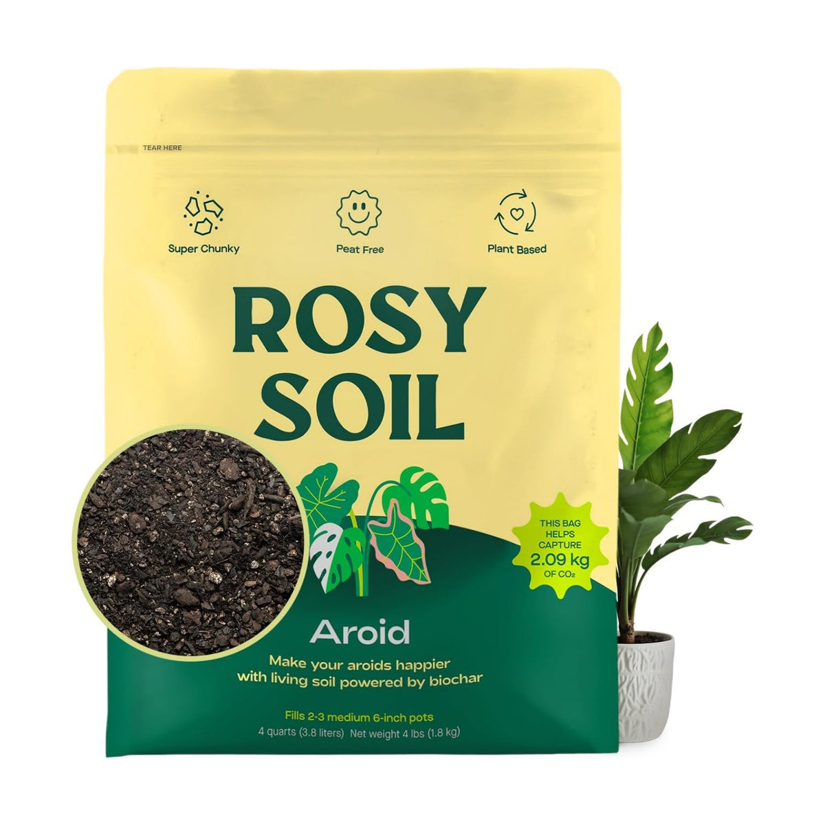 Rosy Soil Aroid Soil Mix, Chunky Biochar Potting Mix, 4 Quarts