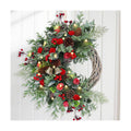 Christmas Wreath for Front Door, Artificial Door Wreaths with LED Lights Bells Berries & Pinecones Christmas Decorations, Xmas Wreaths for Wall Window Fireplace Holiday Home Decor