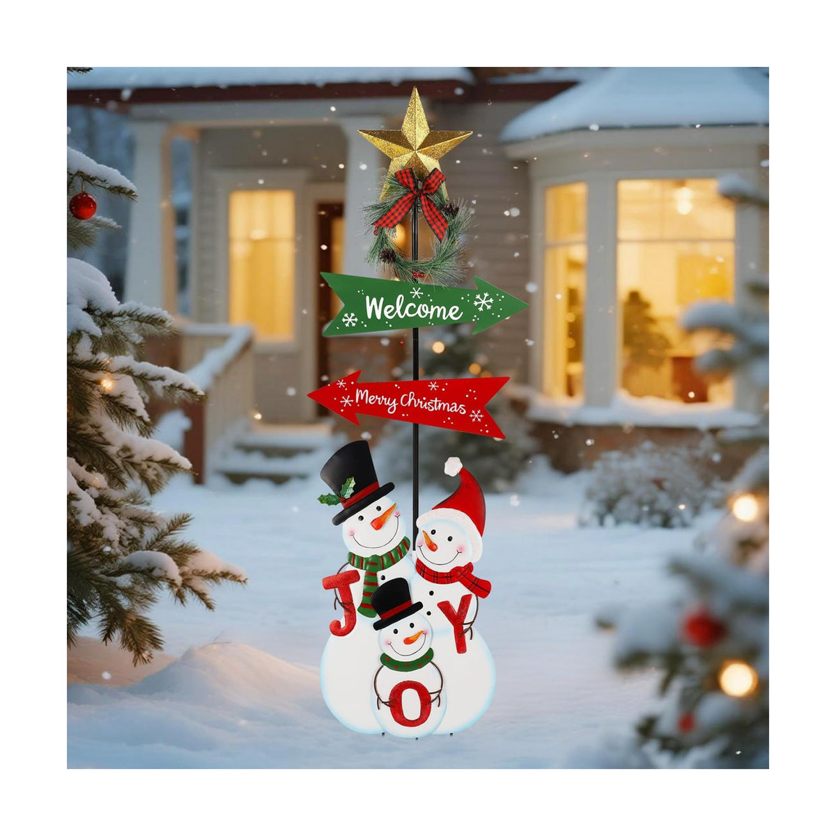 Outdoor Christmas Decorations, 50" Height Christmas Snowmen Yard Signs with Metal Stake, Xmas Yard Welcome Decorative for Holiday New Year Winter Walkway Garden Pathway Patio Lawn