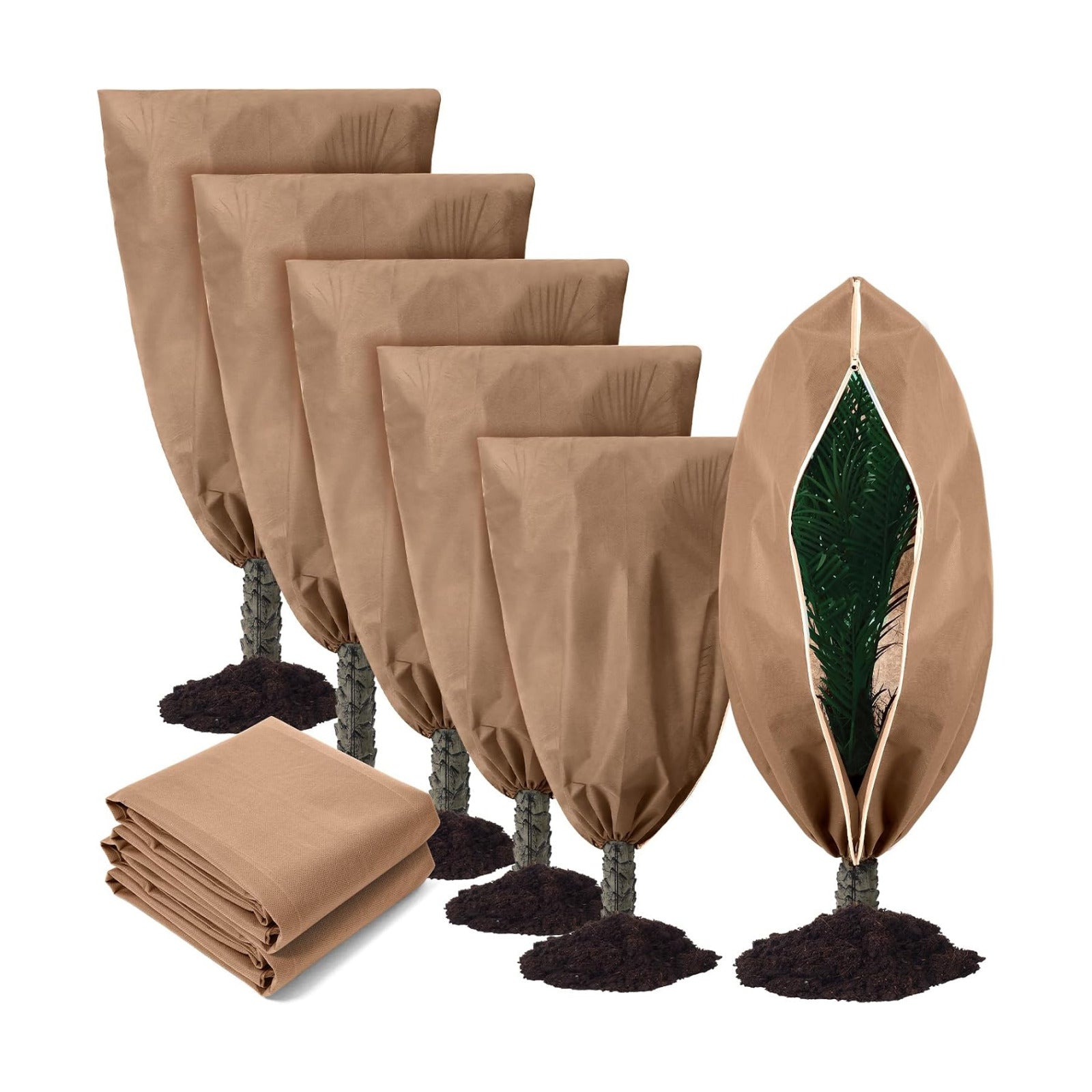 6 Pcs Plant Covers Freeze Protection Reusable Plant Protector with Zipper Frost Cloth Warm Blankets, Winter Bush Covers